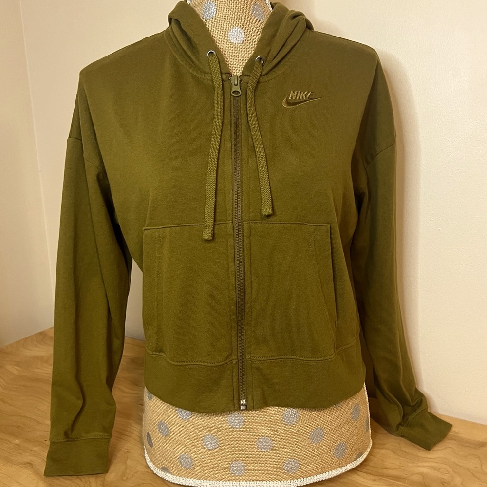 Nike Olive Green Full Zip Hoodie Short Length